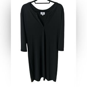 Mary Square Black Silky split neck dress Size L